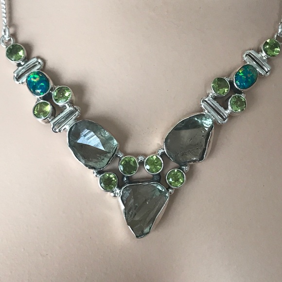 FIRE OPAL Amethyst Statement Sterling Necklace NEW - Picture 3 of 3